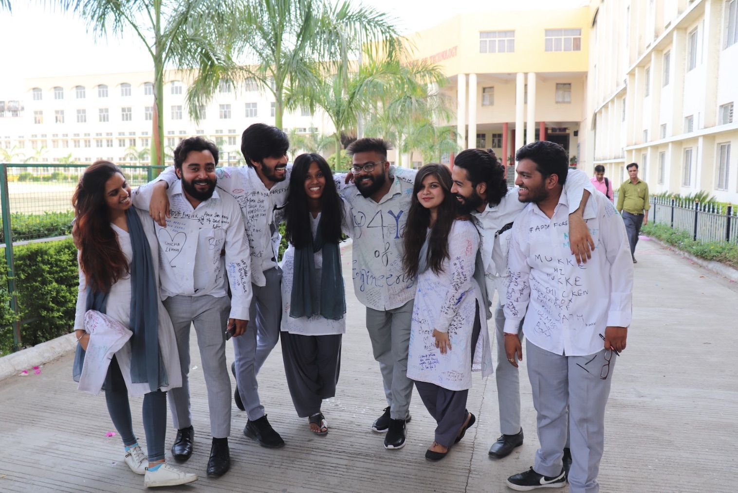 Abhishek with his engineering classmates outside Oriental College of Technology, Bhopal